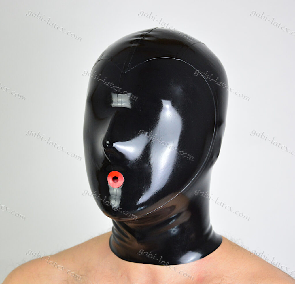 Latex mask hood with a small hole for breathing