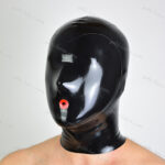Latex mask hood with a small hole for breathing