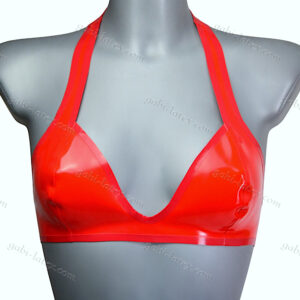 Latex halter plunge bra-neck top