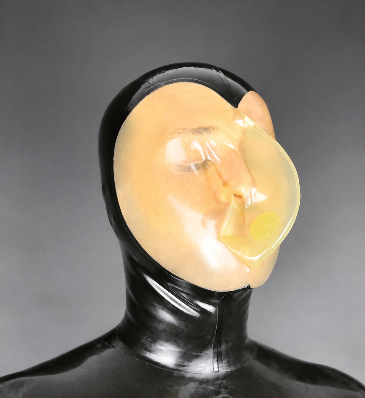 Latex mask with BREATH CONTROL zipper